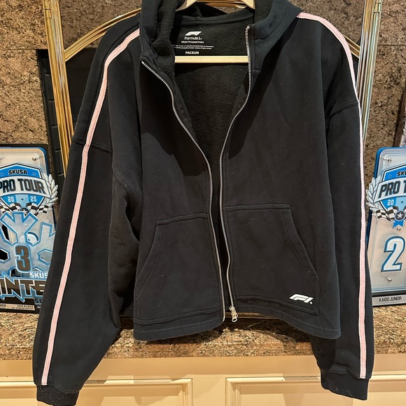 F1, Pac Sun, Black Zip-Up Hoodie with Pink Stripes - Picture 1 of 4